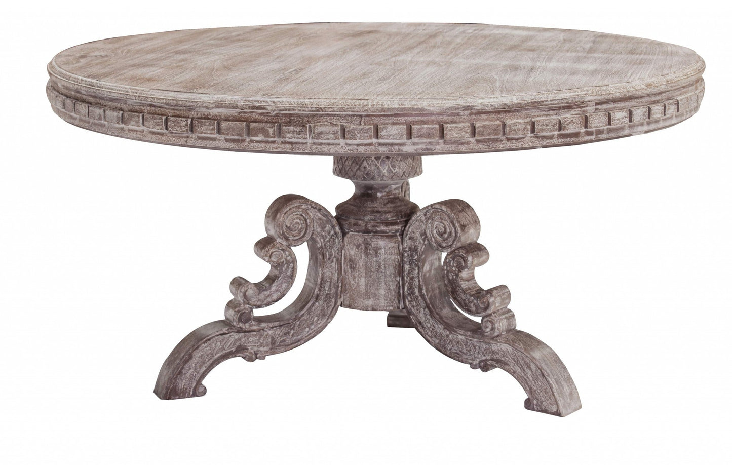 HomeRoots Solid Wood Round Dining Table With Whitewash Gray Finish