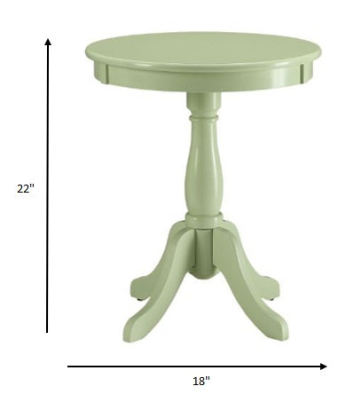 HomeRoots Solid Wooden Pedestal Side Table in Light Green Finish