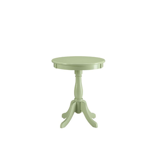 HomeRoots Solid Wooden Pedestal Side Table in Light Green Finish