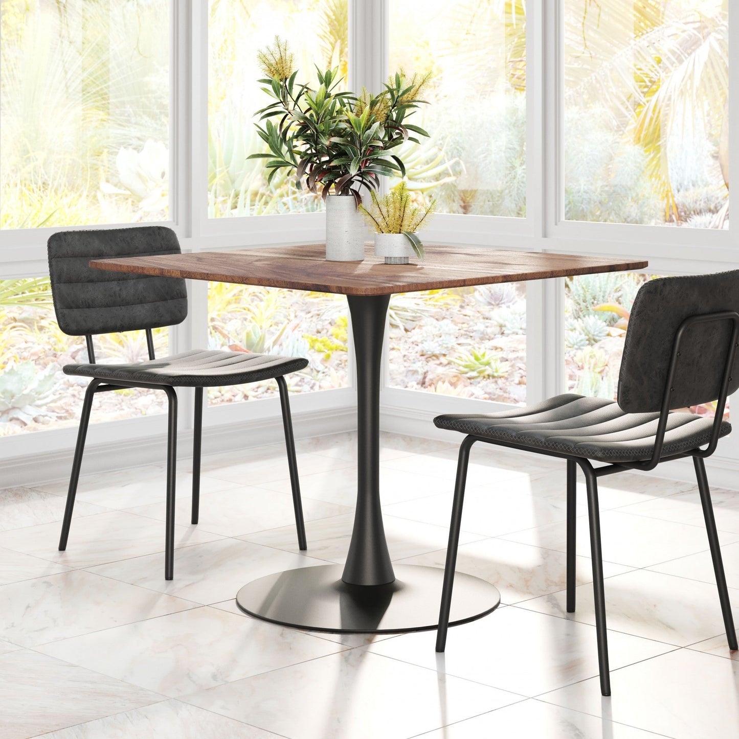 HomeRoots Square Brown And Black Pedestal Dining Table