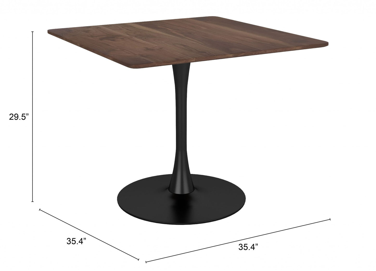 HomeRoots Square Brown And Black Pedestal Dining Table