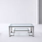 HomeRoots Square Clear Glass Coffee Table With Stainless Steel Base
