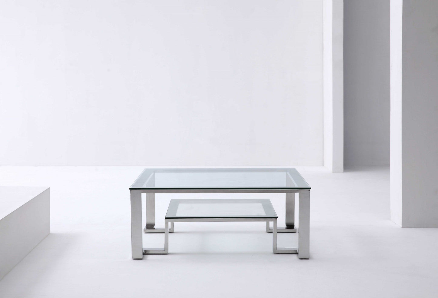 HomeRoots Square Clear Glass Coffee Table With Stainless Steel Base