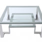 HomeRoots Square Clear Glass Coffee Table With Stainless Steel Base