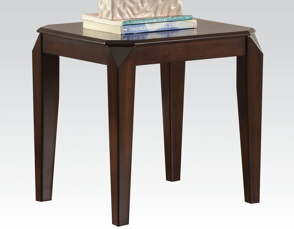 HomeRoots Square End Table With Faceted Corner in Walnut Finish