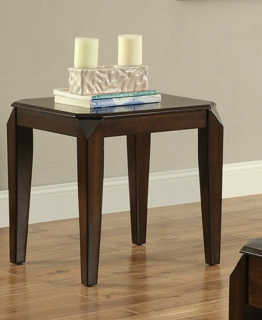 HomeRoots Square End Table With Faceted Corner in Walnut Finish