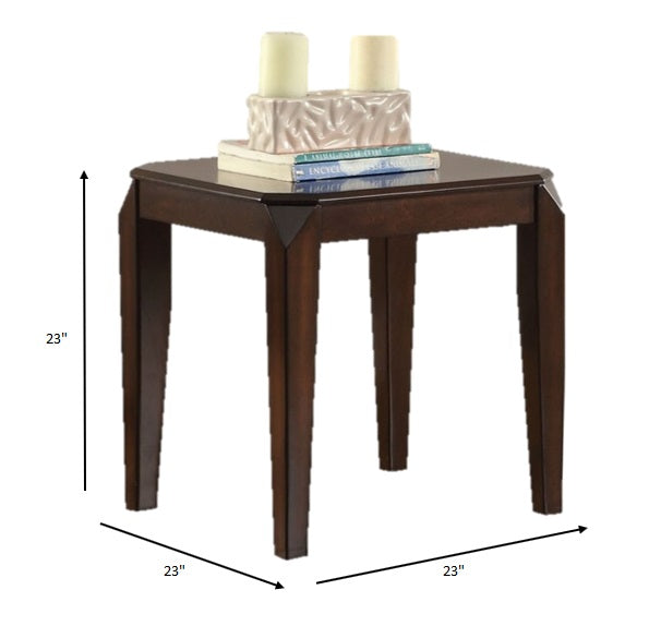 HomeRoots Square End Table With Faceted Corner in Walnut Finish