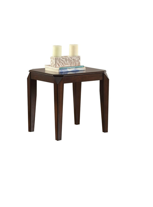 HomeRoots Square End Table With Faceted Corner in Walnut Finish