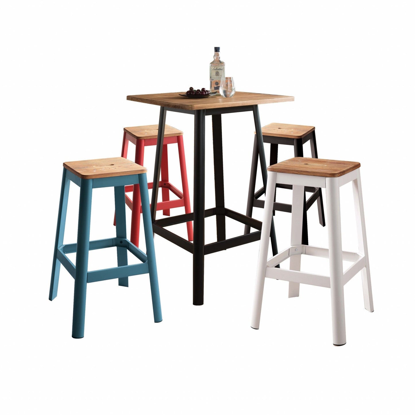 HomeRoots Square High Top Bar Table With Natural And Black Finish