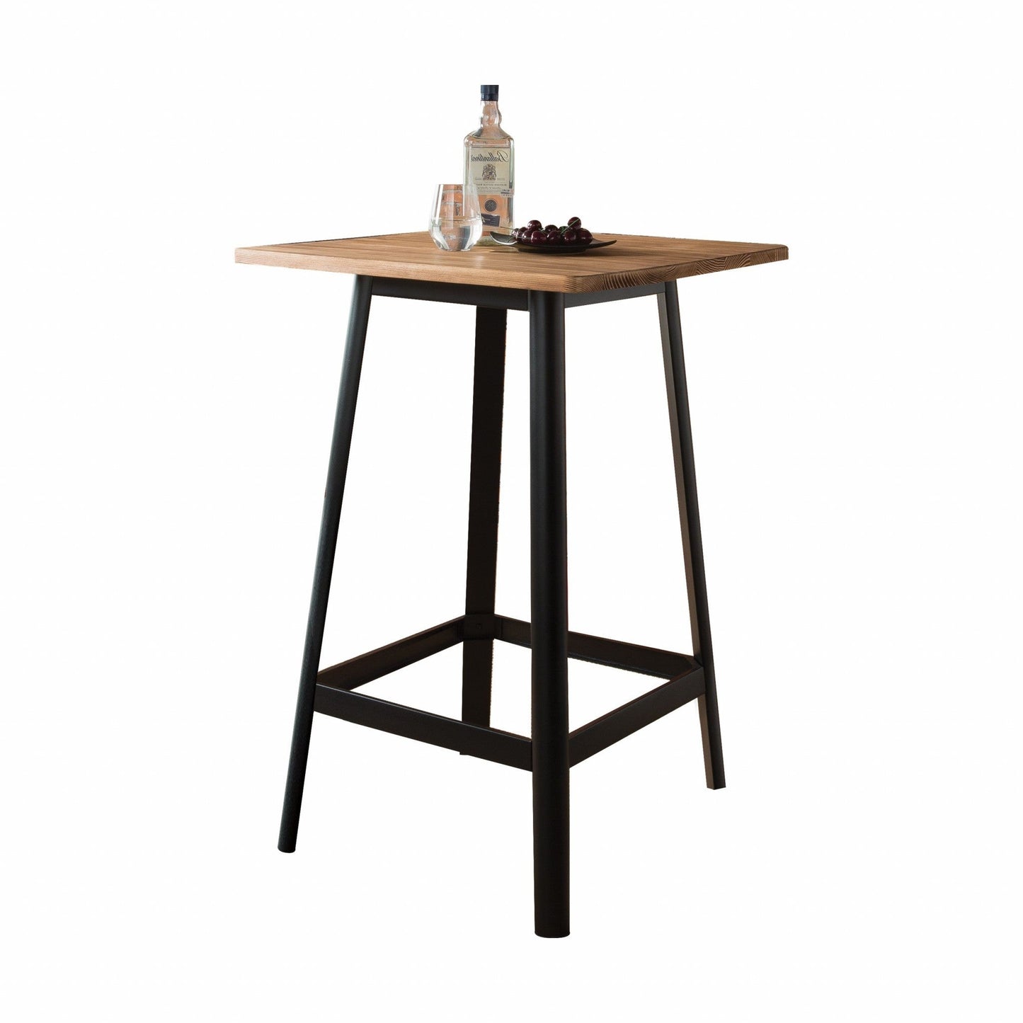 HomeRoots Square High Top Bar Table With Natural And Black Finish