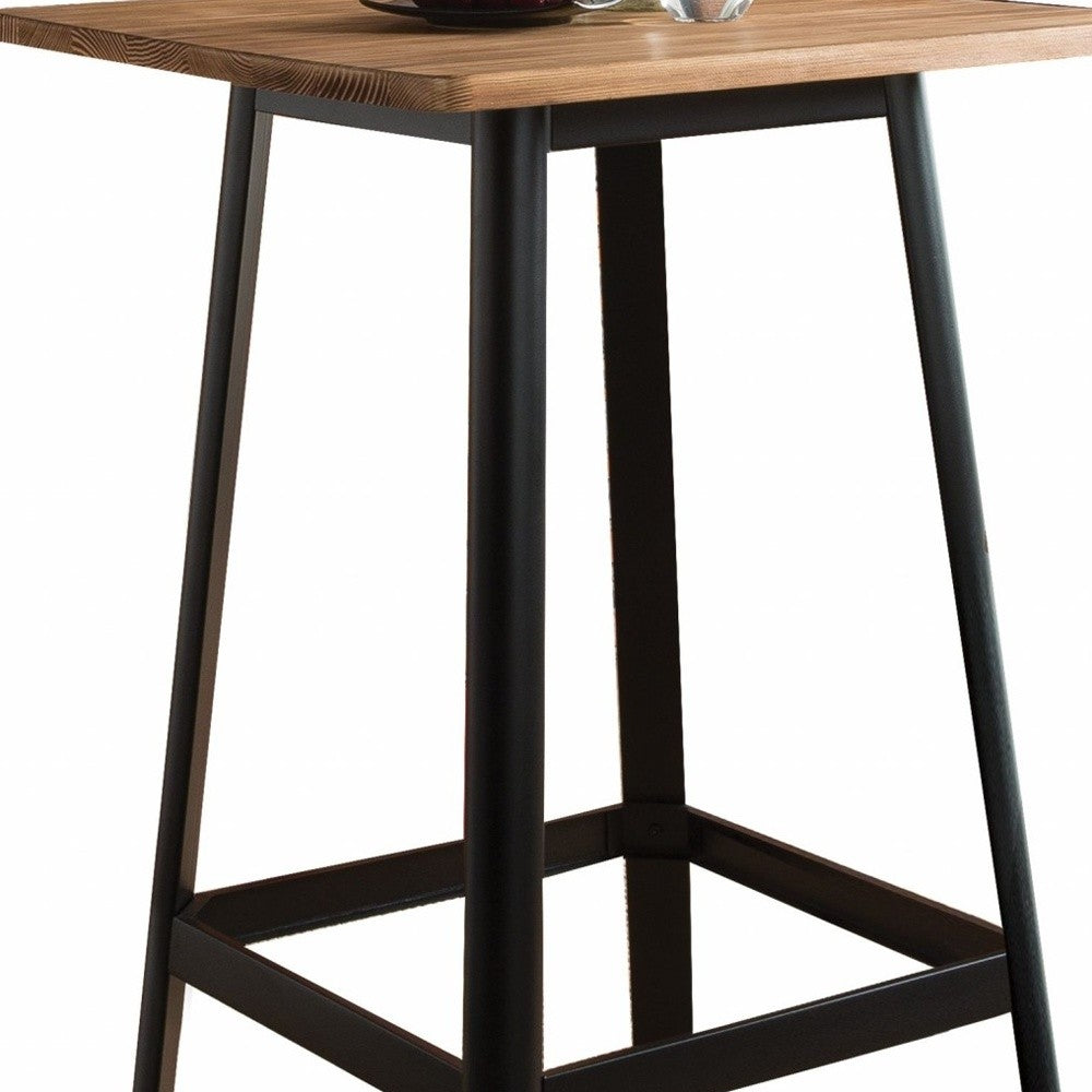 HomeRoots Square High Top Bar Table With Natural And Black Finish