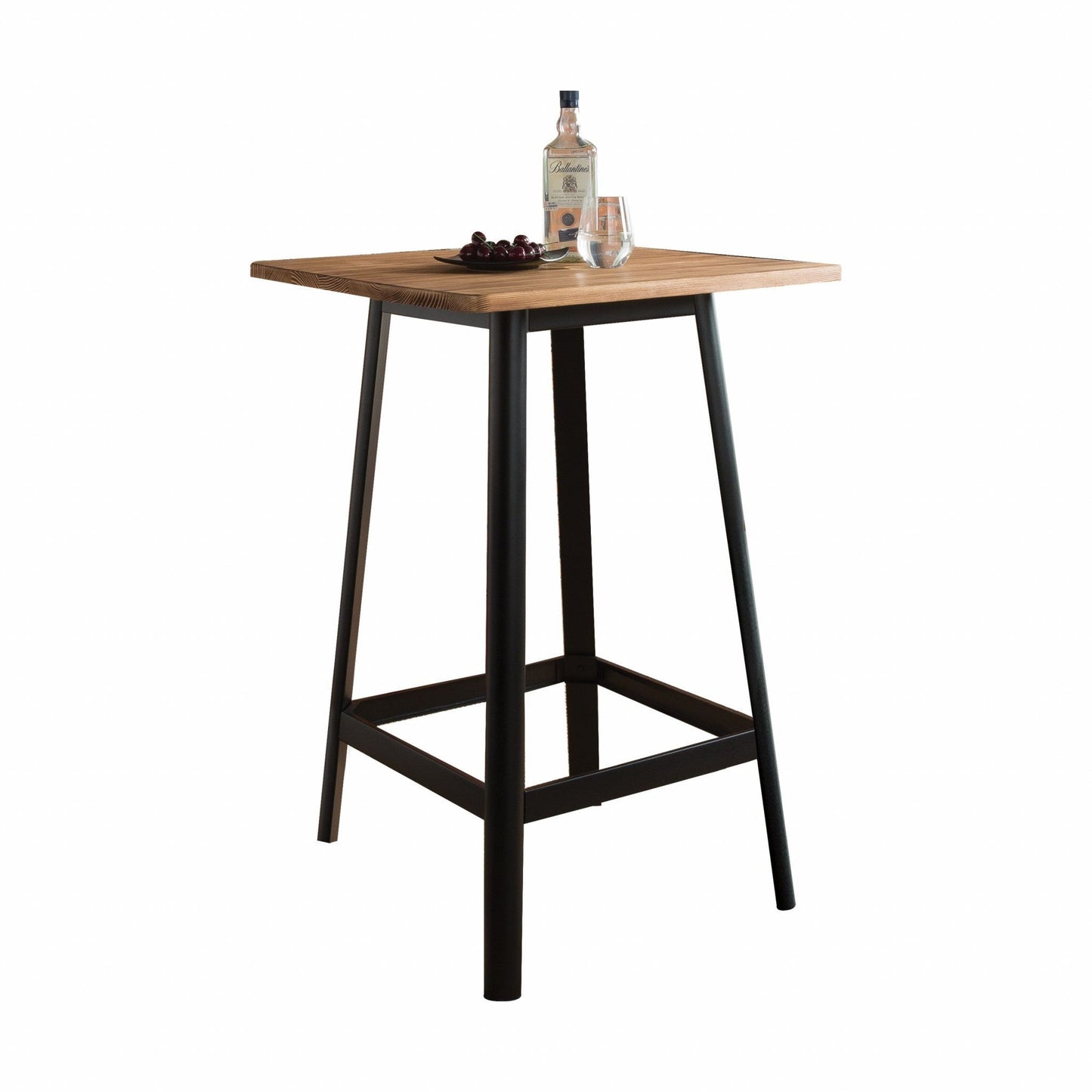 HomeRoots Square High Top Bar Table With Natural And Black Finish