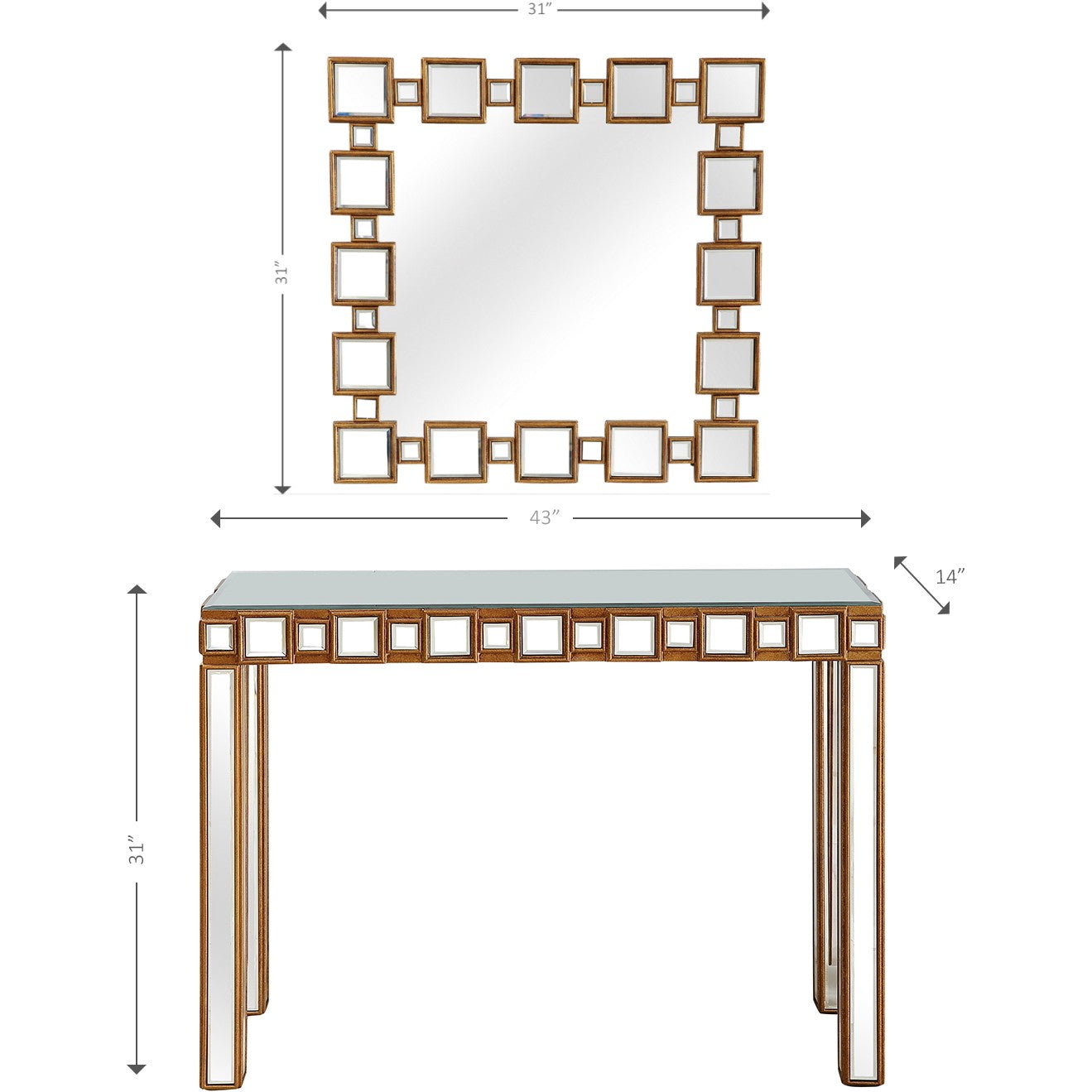 HomeRoots Square Reflective Mirror and Console Table