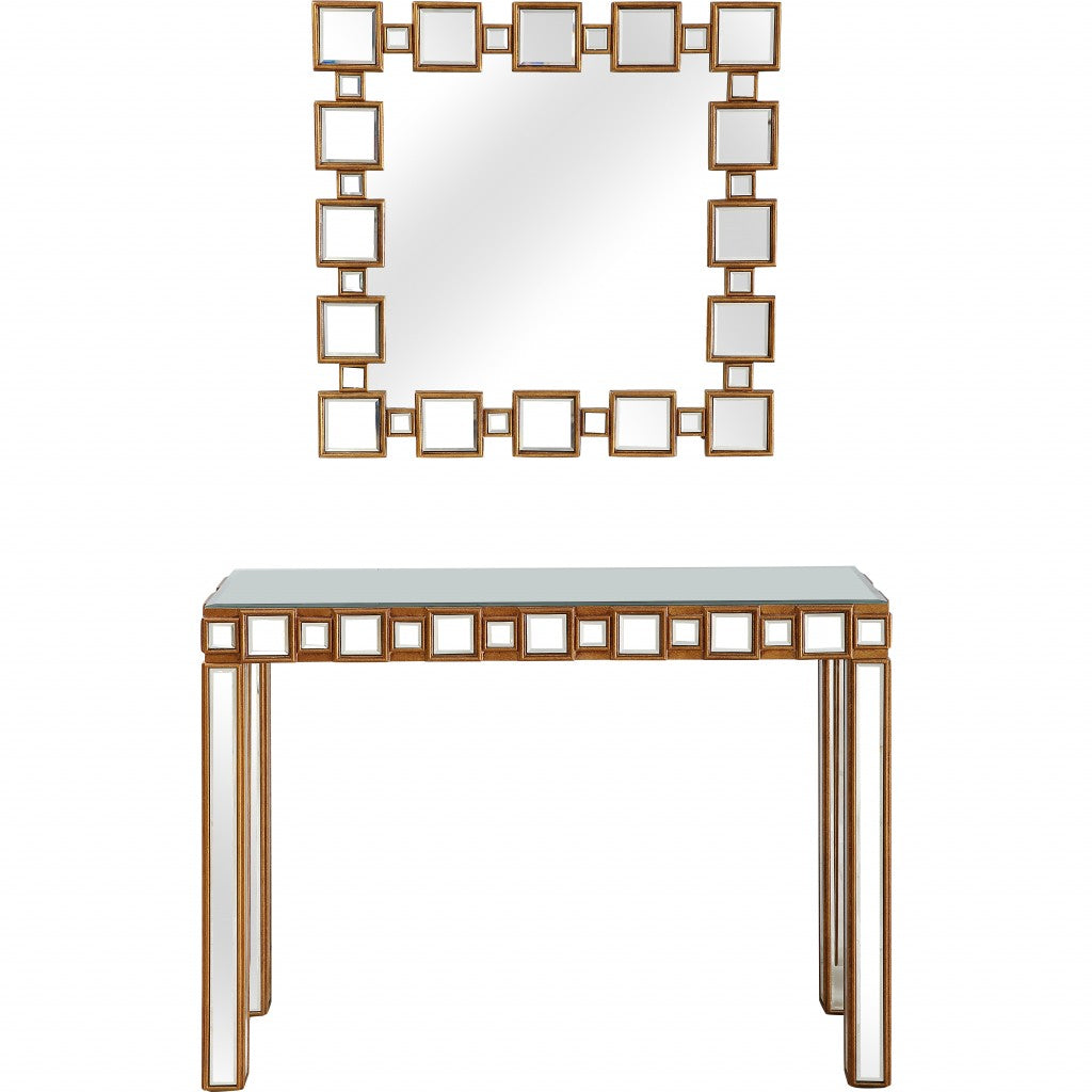 HomeRoots Square Reflective Mirror and Console Table