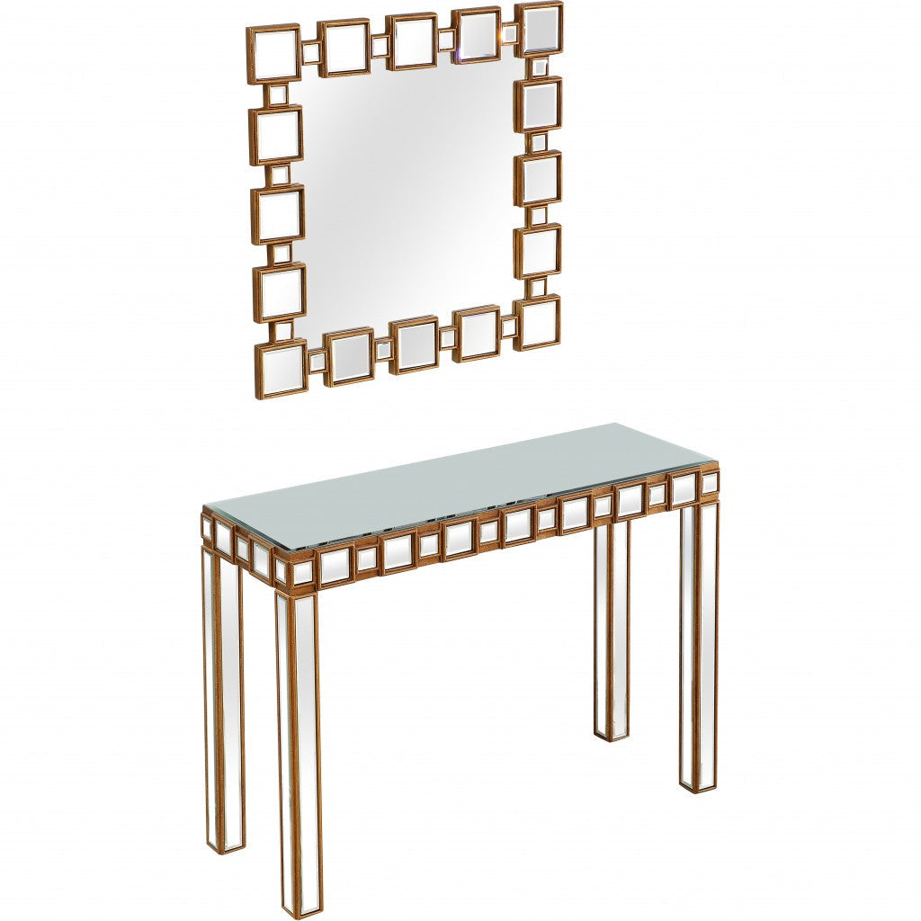 HomeRoots Square Reflective Mirror and Console Table