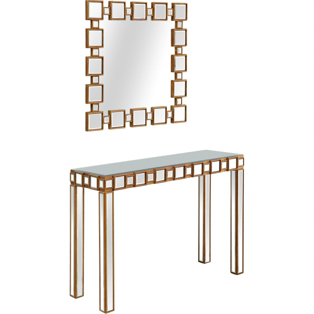 HomeRoots Square Reflective Mirror and Console Table