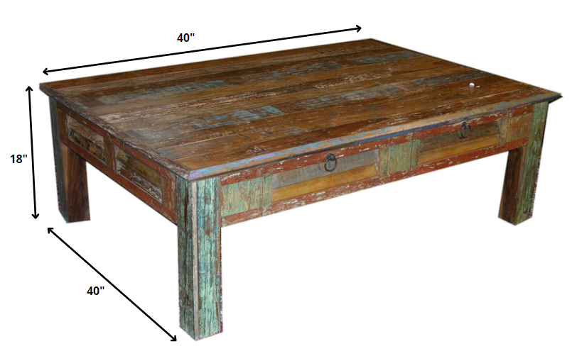 HomeRoots Square Wooden Coffee Table With Distressed Wood Finish