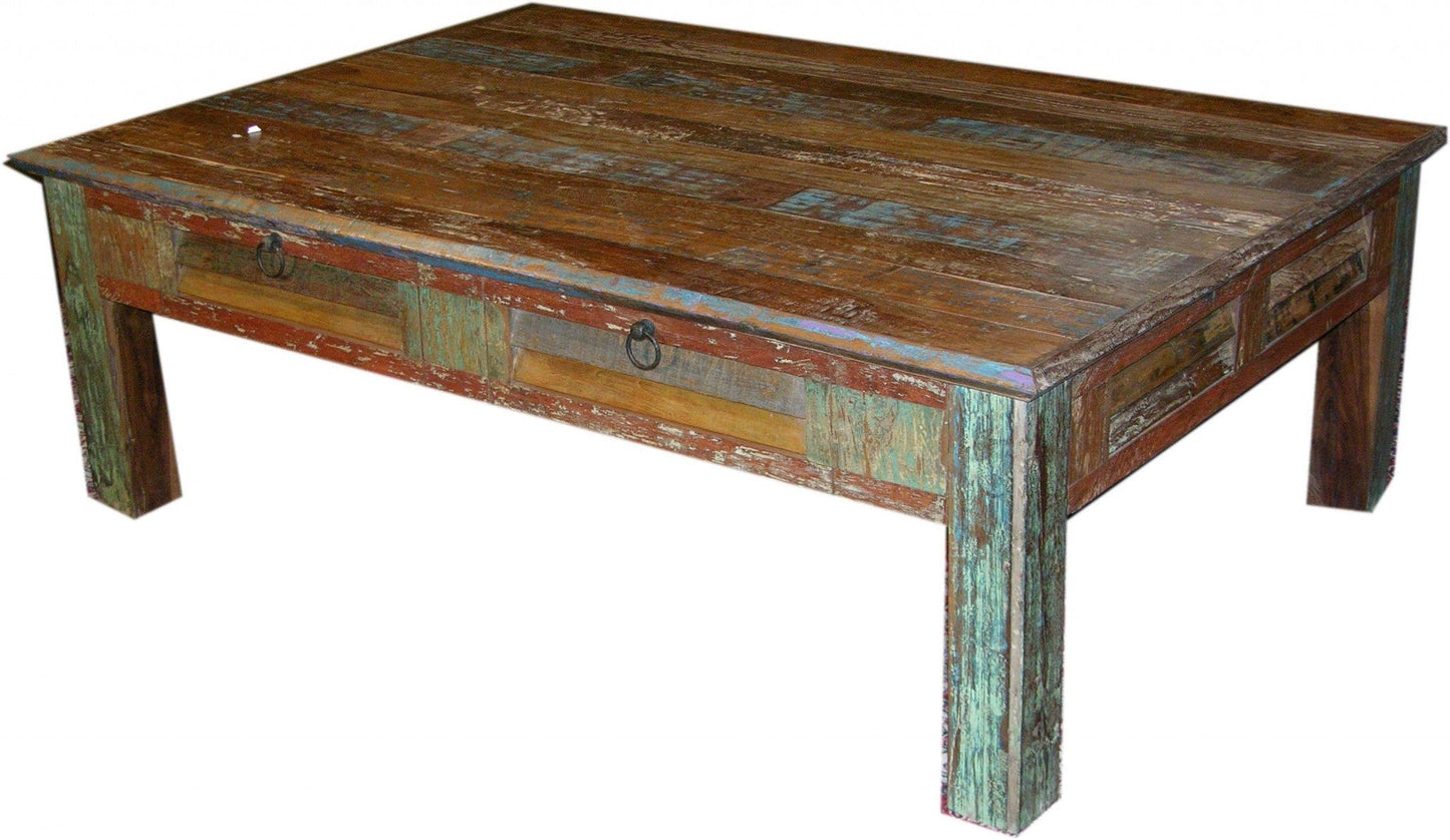 HomeRoots Square Wooden Coffee Table With Distressed Wood Finish