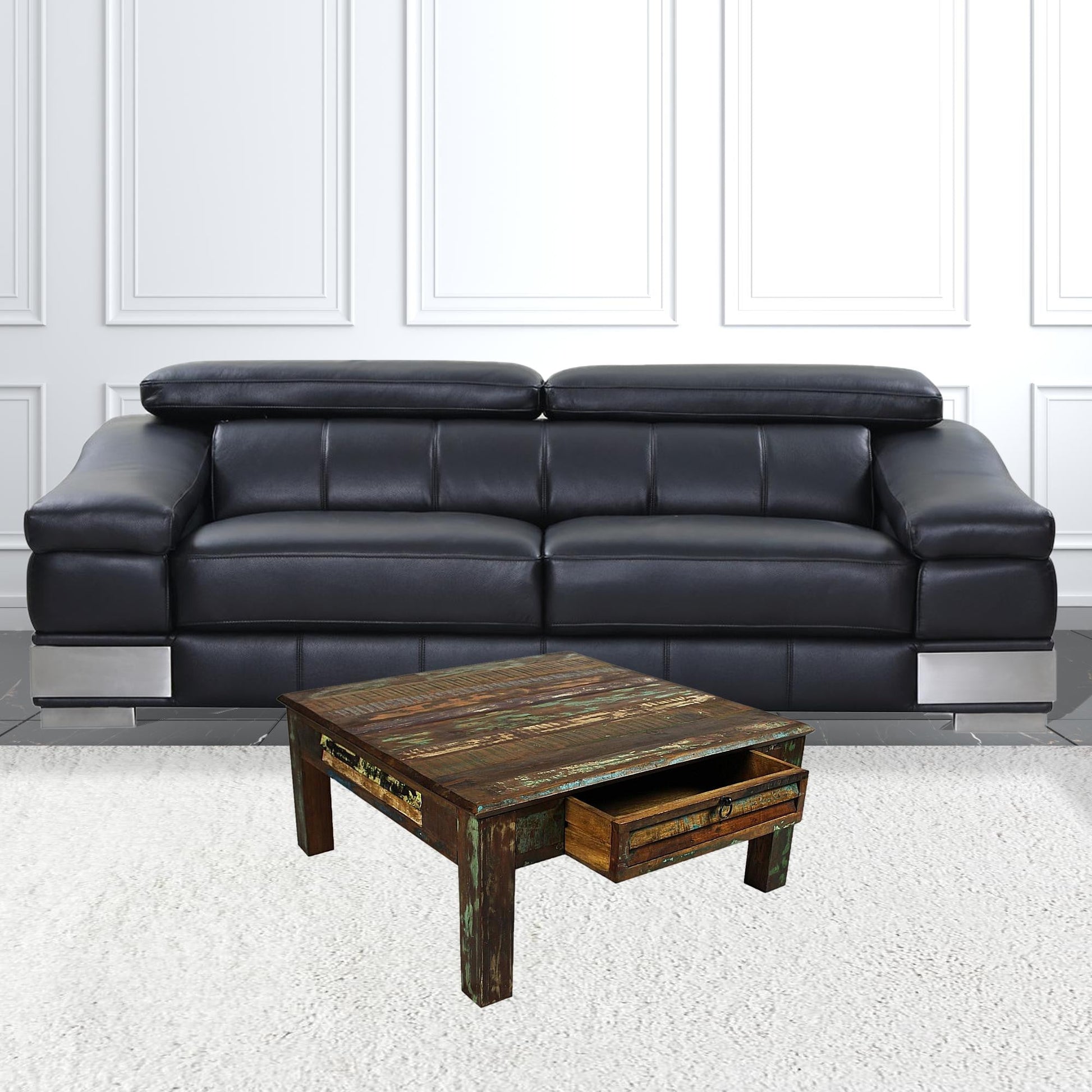 HomeRoots Square Wooden Coffee Table With Distressed Wood Finish