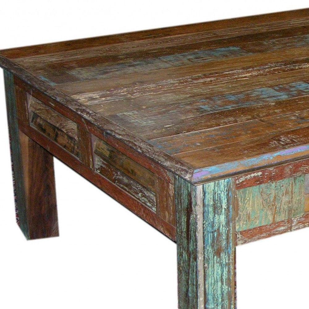 HomeRoots Square Wooden Coffee Table With Distressed Wood Finish