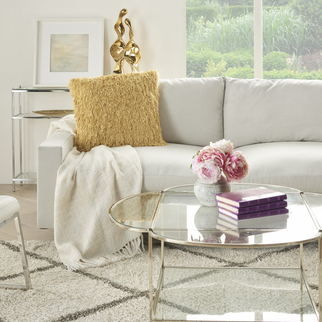 HomeRoots Square Yellow Shag Throw Pillow