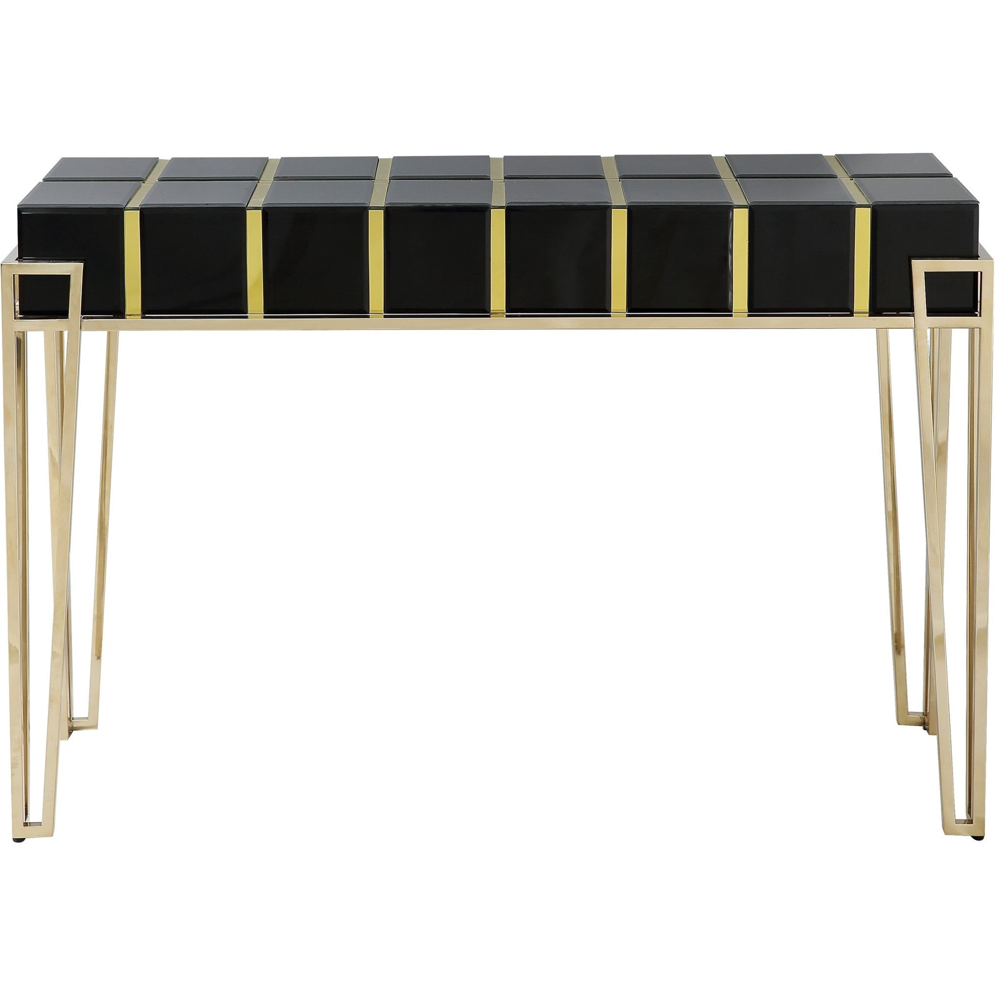 HomeRoots Squared Console Table With Gold and Black Finish