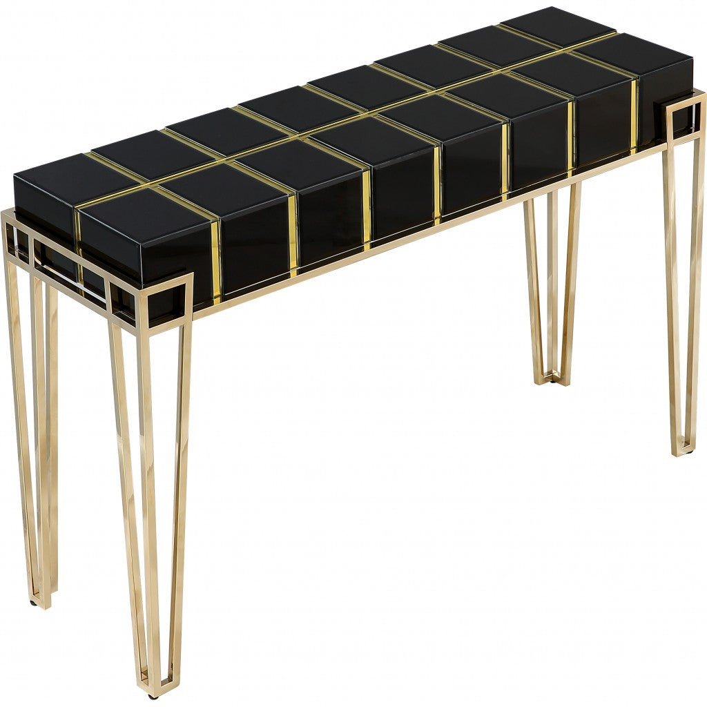 HomeRoots Squared Console Table With Gold and Black Finish