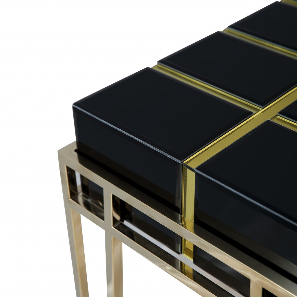 HomeRoots Squared Console Table With Gold and Black Finish