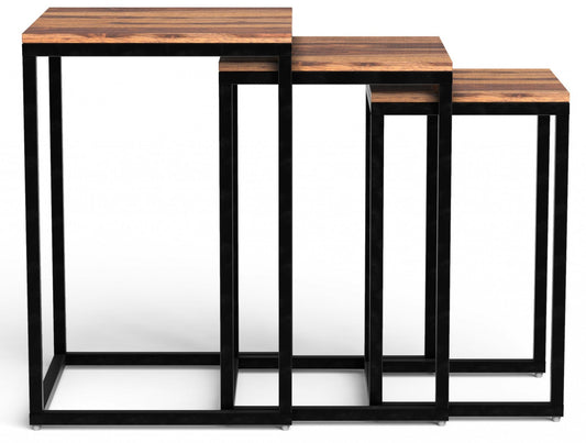 HomeRoots Squared Off Natural Wood Nesting End Tables in Set of 3