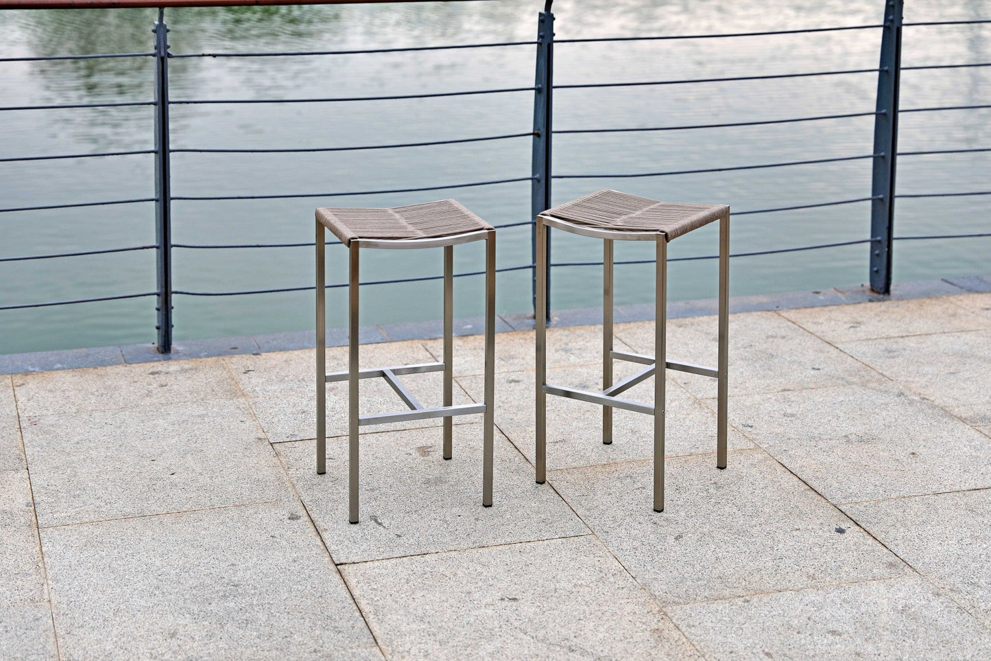 HomeRoots Stainless Steel Square Bar Stool in Set of 4