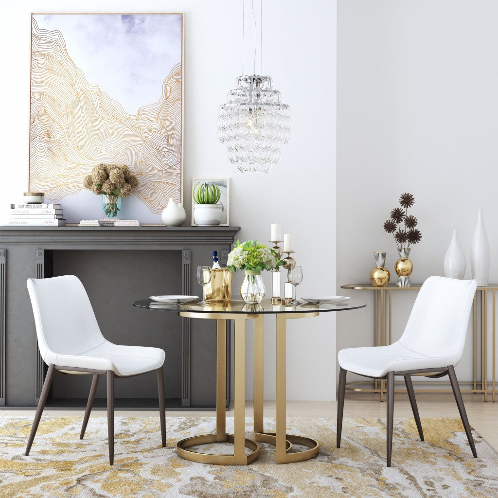 HomeRoots Stich White Faux Leather Side or Dining Chairs in Set of 2