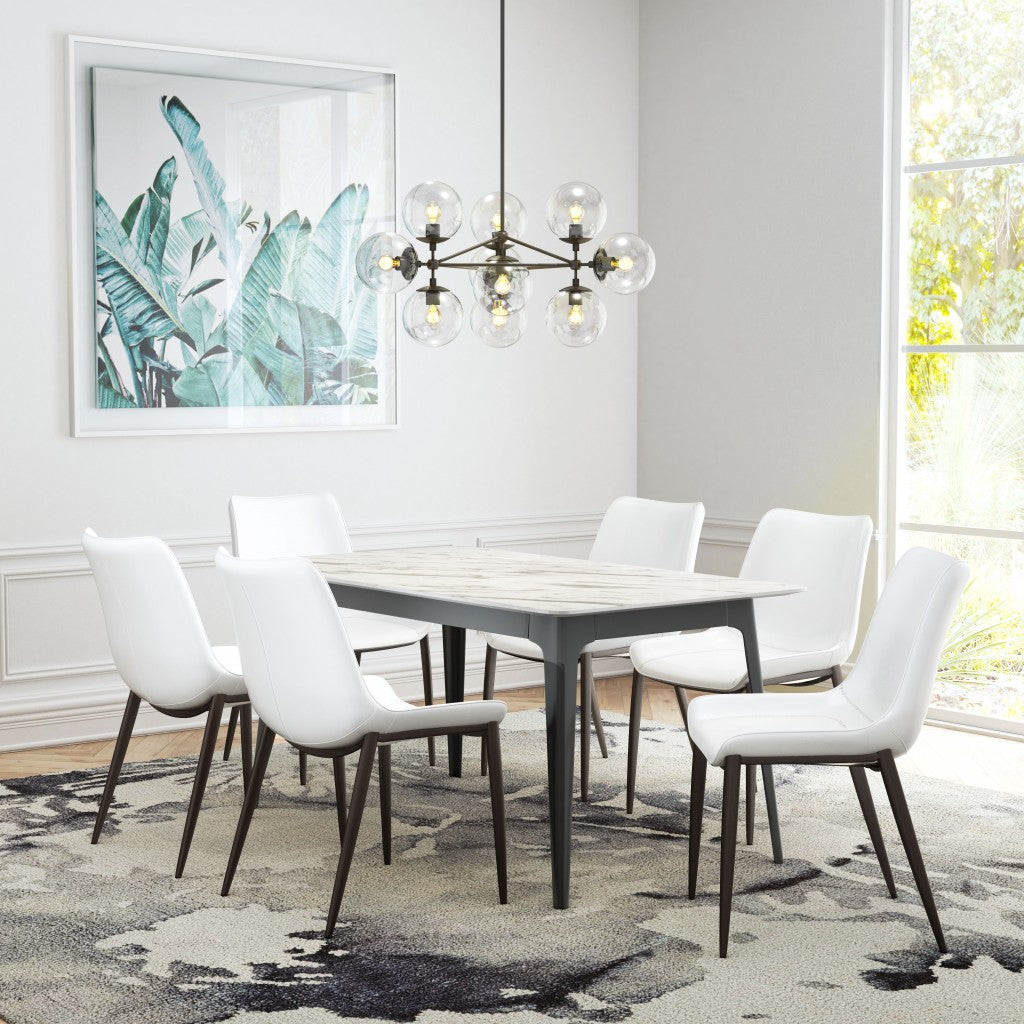 HomeRoots Stich White Faux Leather Side or Dining Chairs in Set of 2