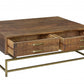 HomeRoots Storage Coffee Table in Brown and Gold Finish