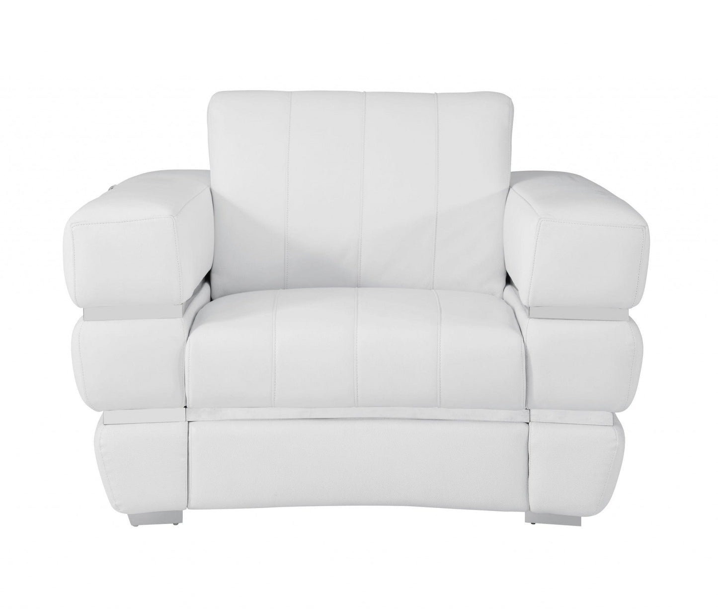 HomeRoots Stripe Top Grade Italian Leather Chair in Winter White Finish