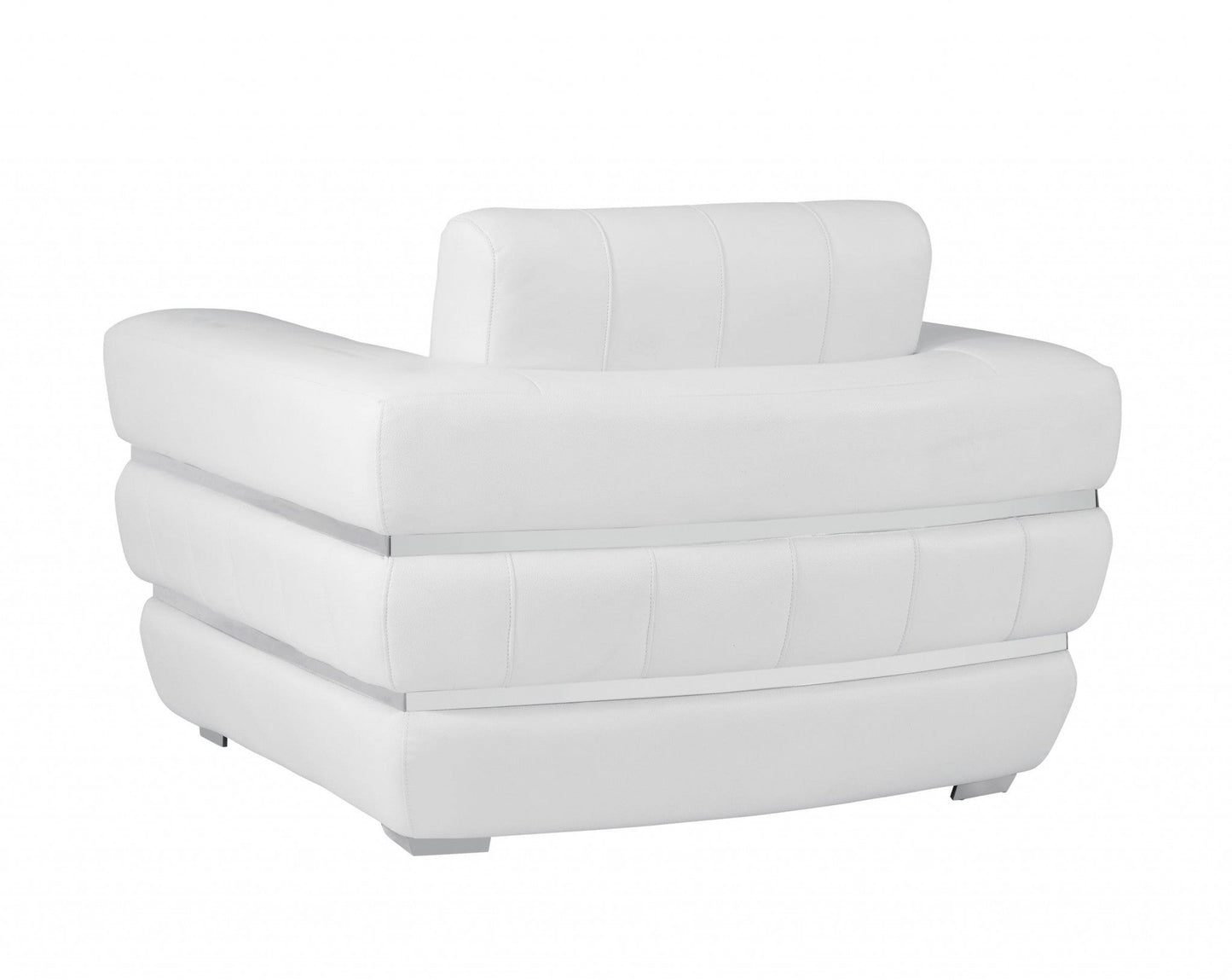 HomeRoots Stripe Top Grade Italian Leather Chair in Winter White Finish