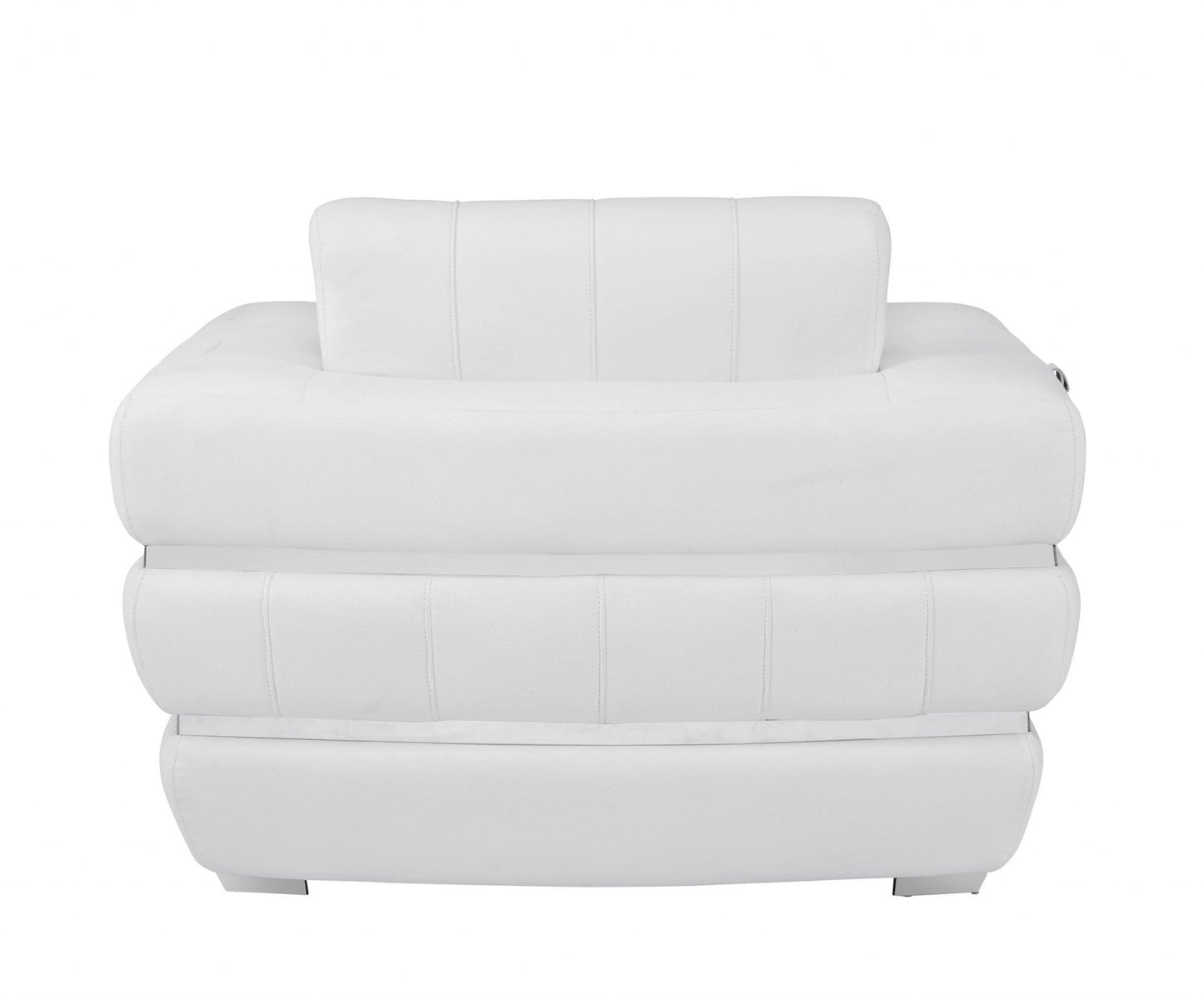 HomeRoots Stripe Top Grade Italian Leather Chair in Winter White Finish