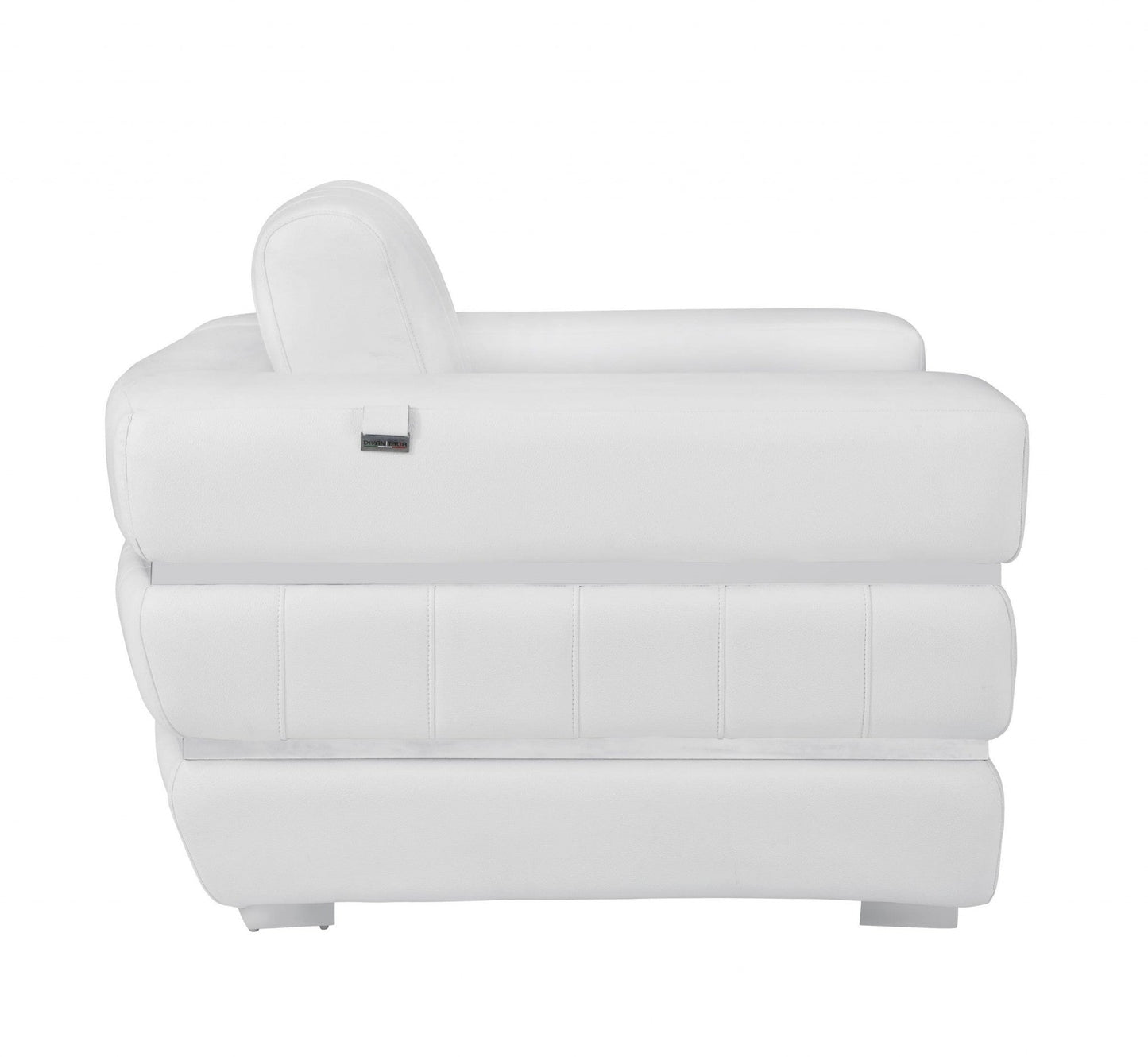 HomeRoots Stripe Top Grade Italian Leather Chair in Winter White Finish