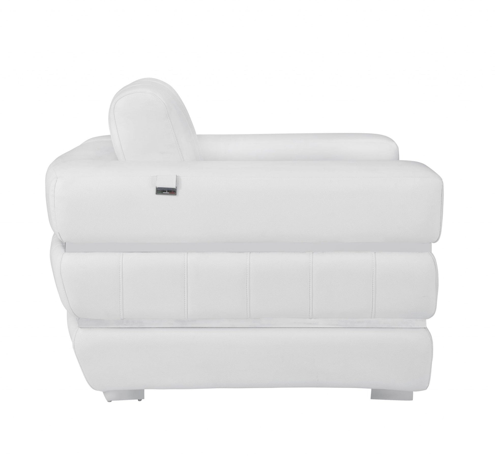 HomeRoots Stripe Top Grade Italian Leather Chair in Winter White Finish