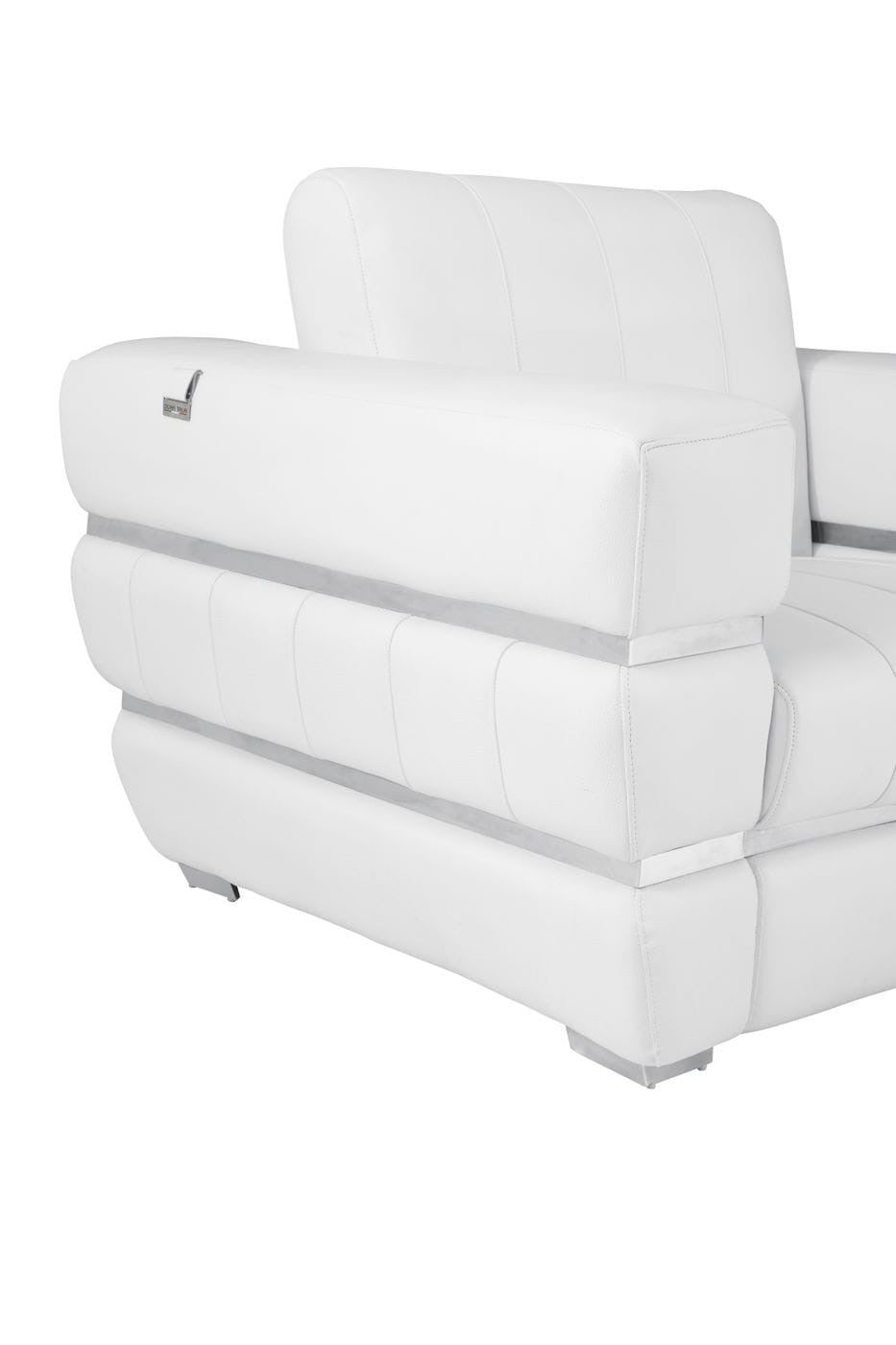 HomeRoots Stripe Top Grade Italian Leather Chair in Winter White Finish