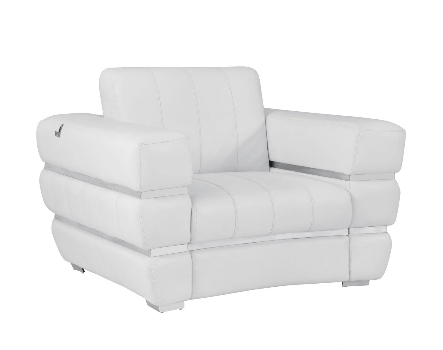HomeRoots Stripe Top Grade Italian Leather Chair in Winter White Finish