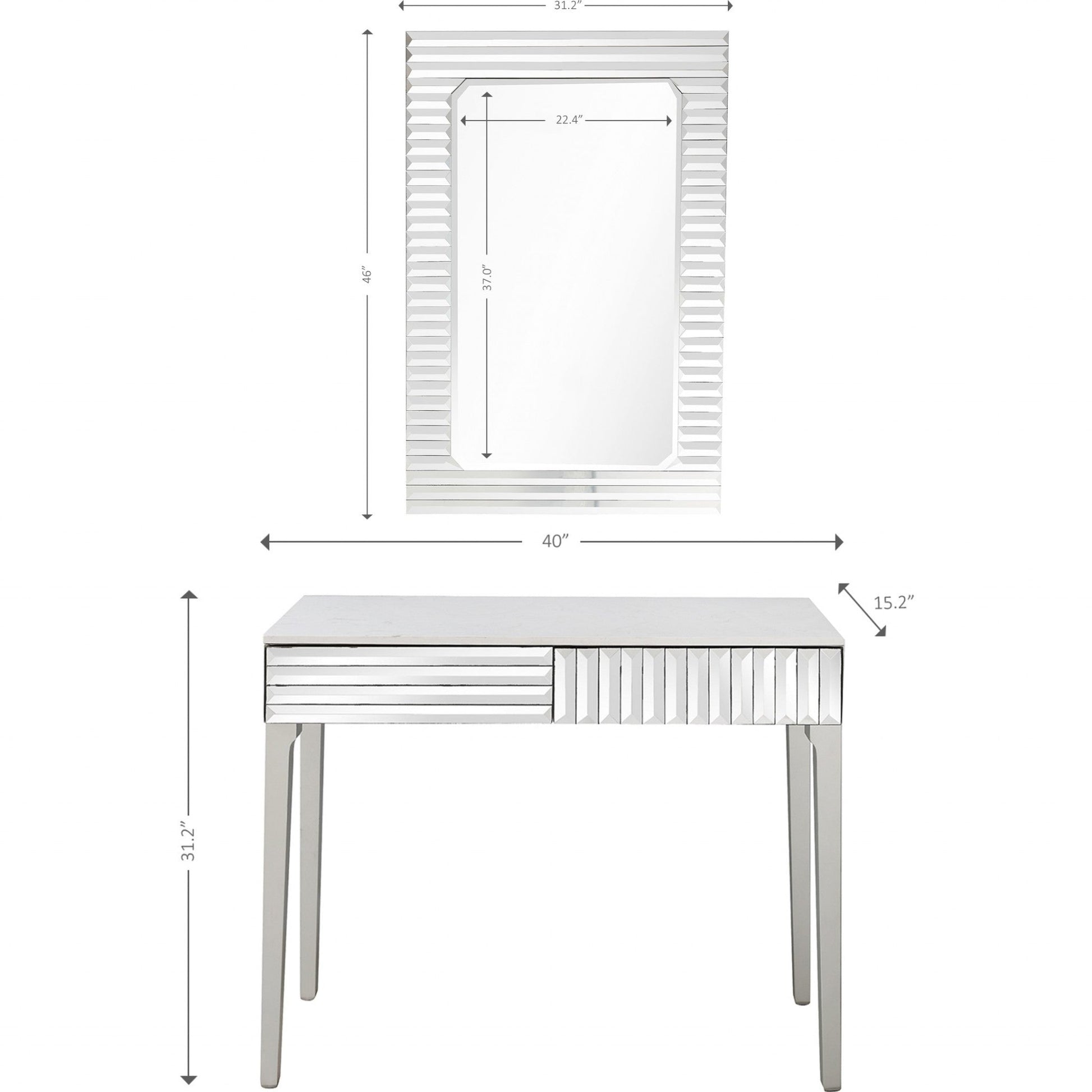 HomeRoots Striped Mirror and Console Table in Silver Finish