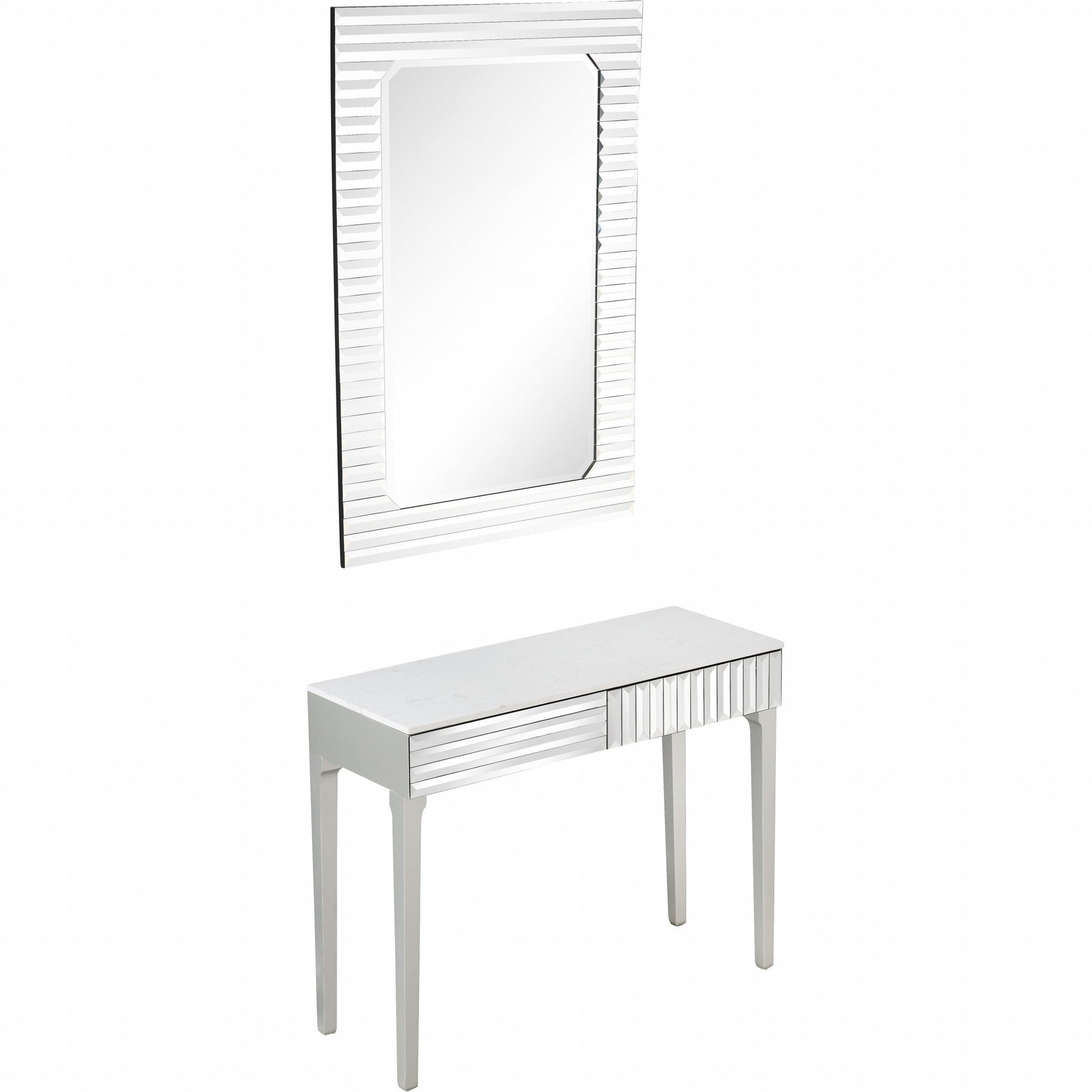 HomeRoots Striped Mirror and Console Table in Silver Finish