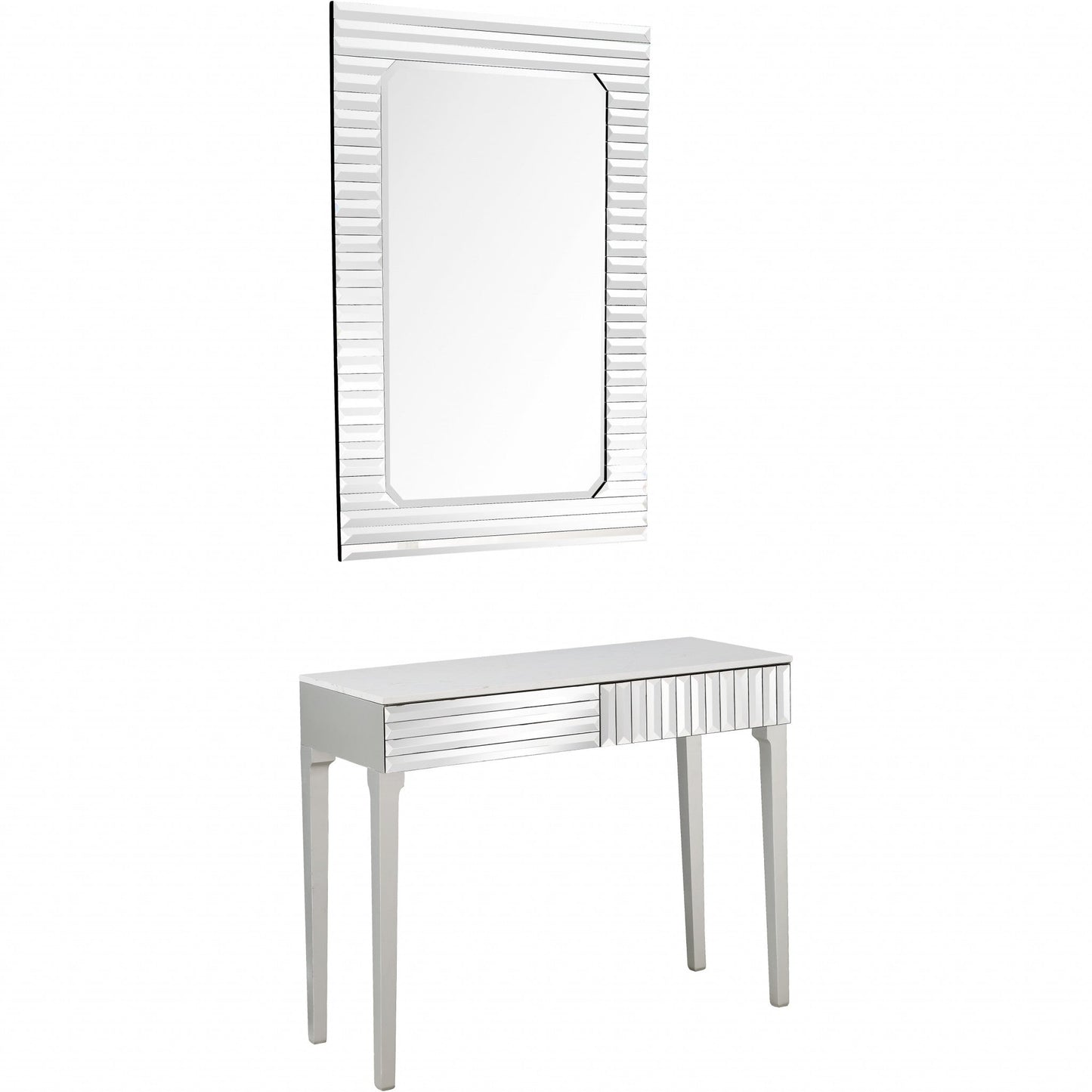 HomeRoots Striped Mirror and Console Table in Silver Finish