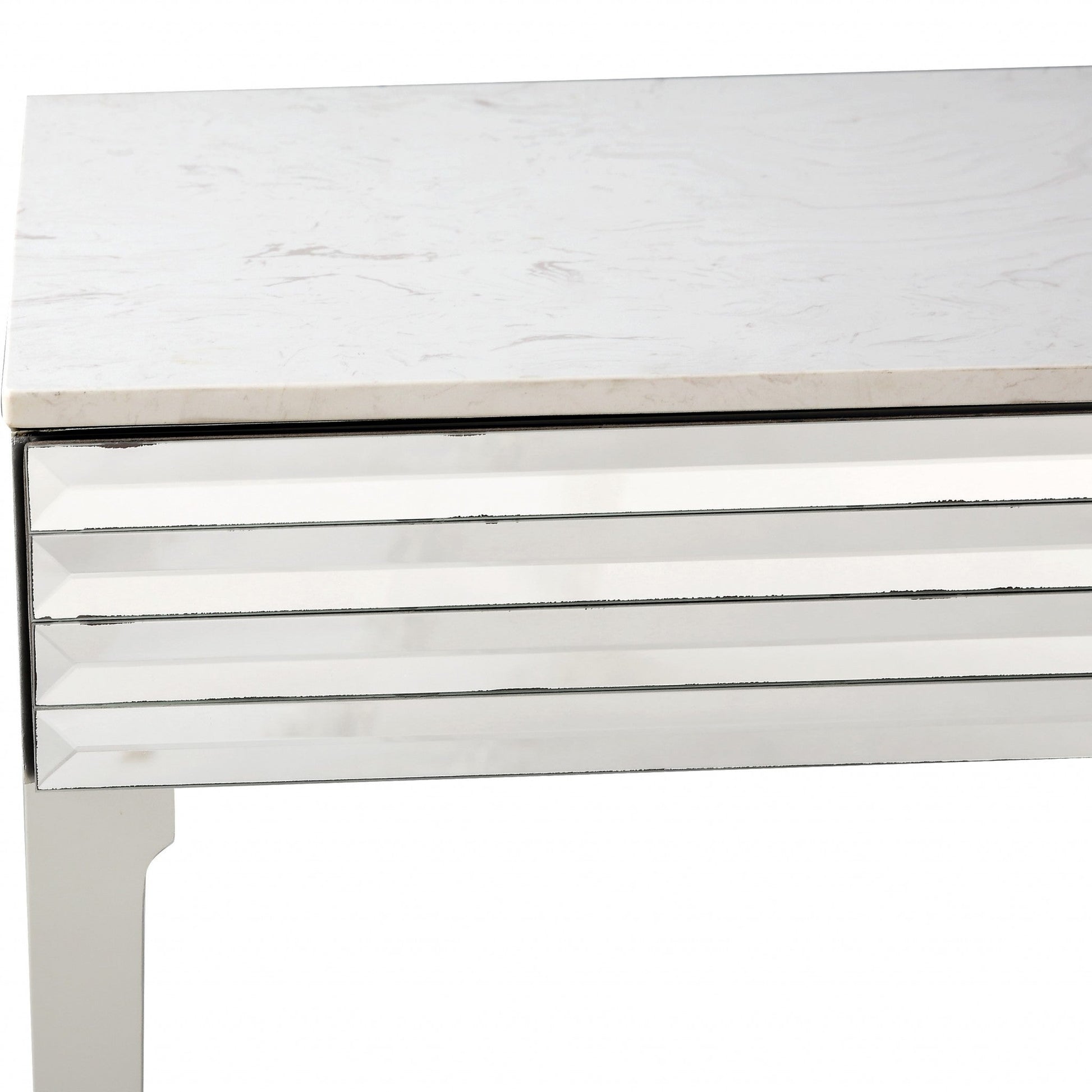 HomeRoots Striped Mirror and Console Table in Silver Finish