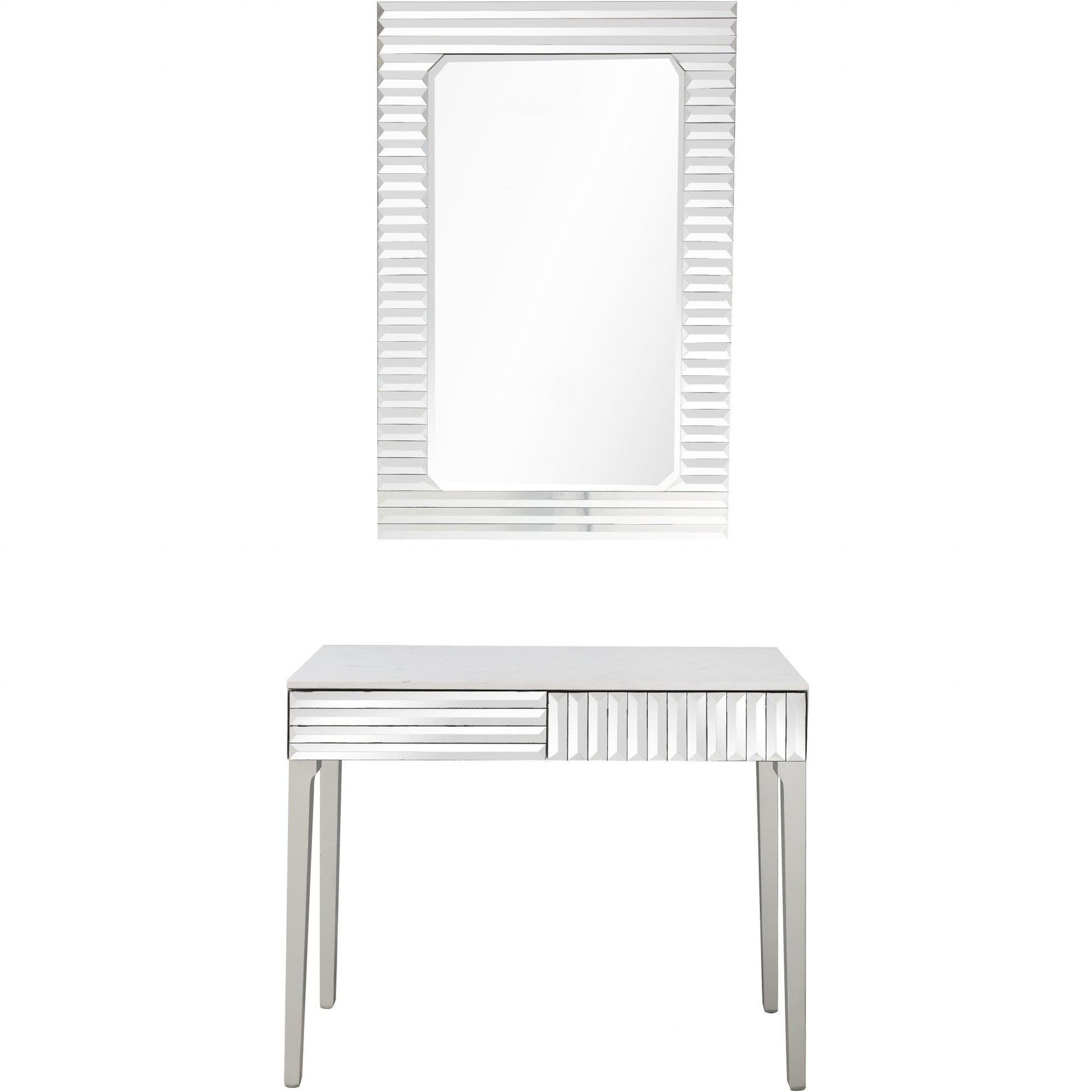 HomeRoots Striped Mirror and Console Table in Silver Finish