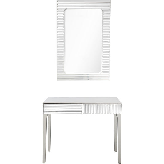 HomeRoots Striped Mirror and Console Table in Silver Finish