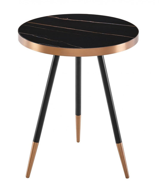 HomeRoots Stylish Black Ceramic and Rose Gold Side or End Table