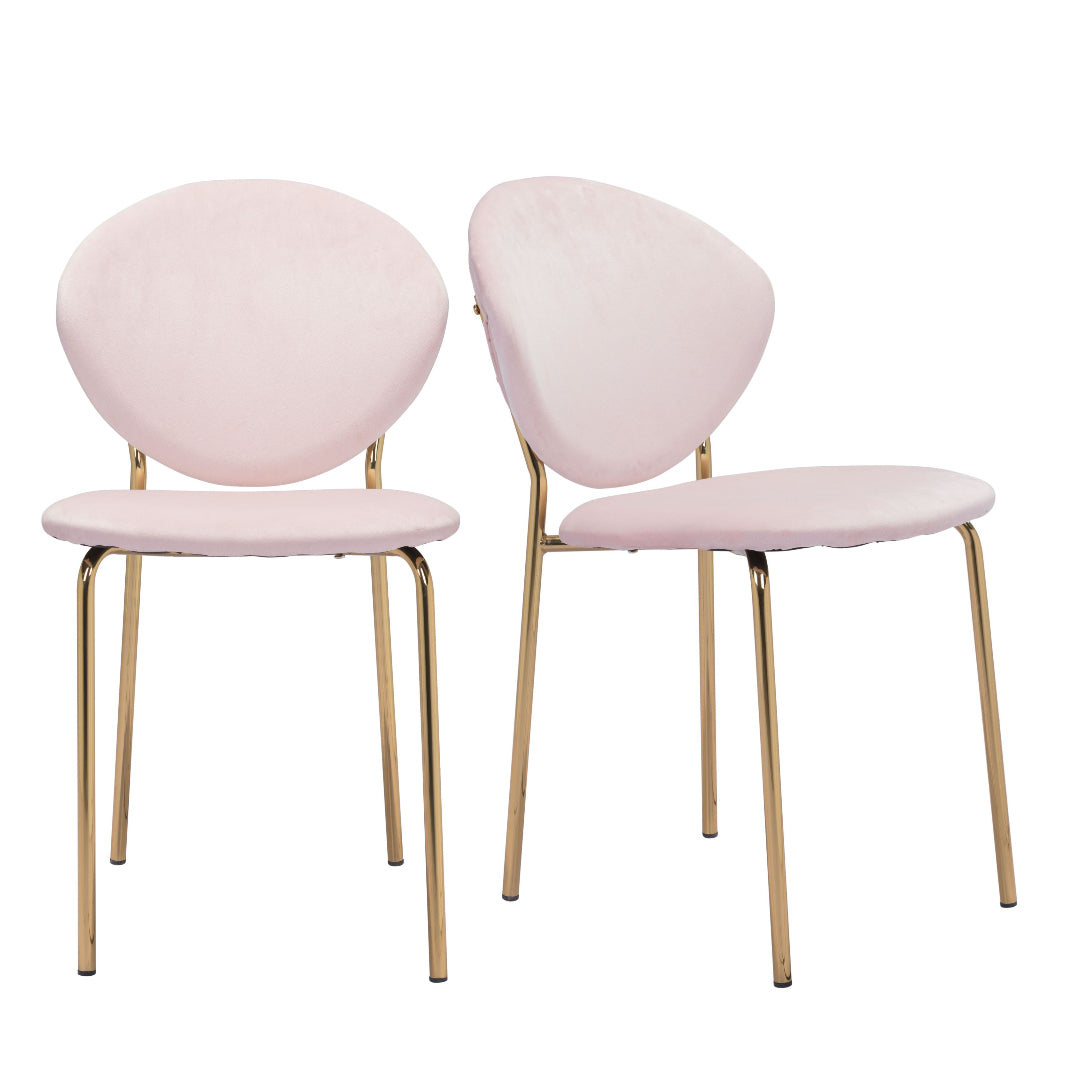 HomeRoots Stylish Pink Velvet And Gold Finish Dining or Accent Chairs in Set of 2