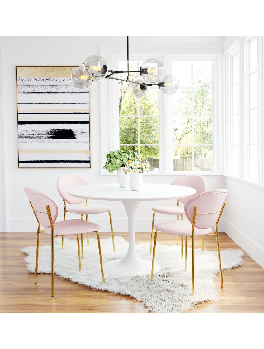 HomeRoots Stylish Pink Velvet And Gold Finish Dining or Accent Chairs in Set of 2