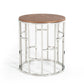 HomeRoots Stylish Round Geometric End or Side Table With Silver And Walnut Finish